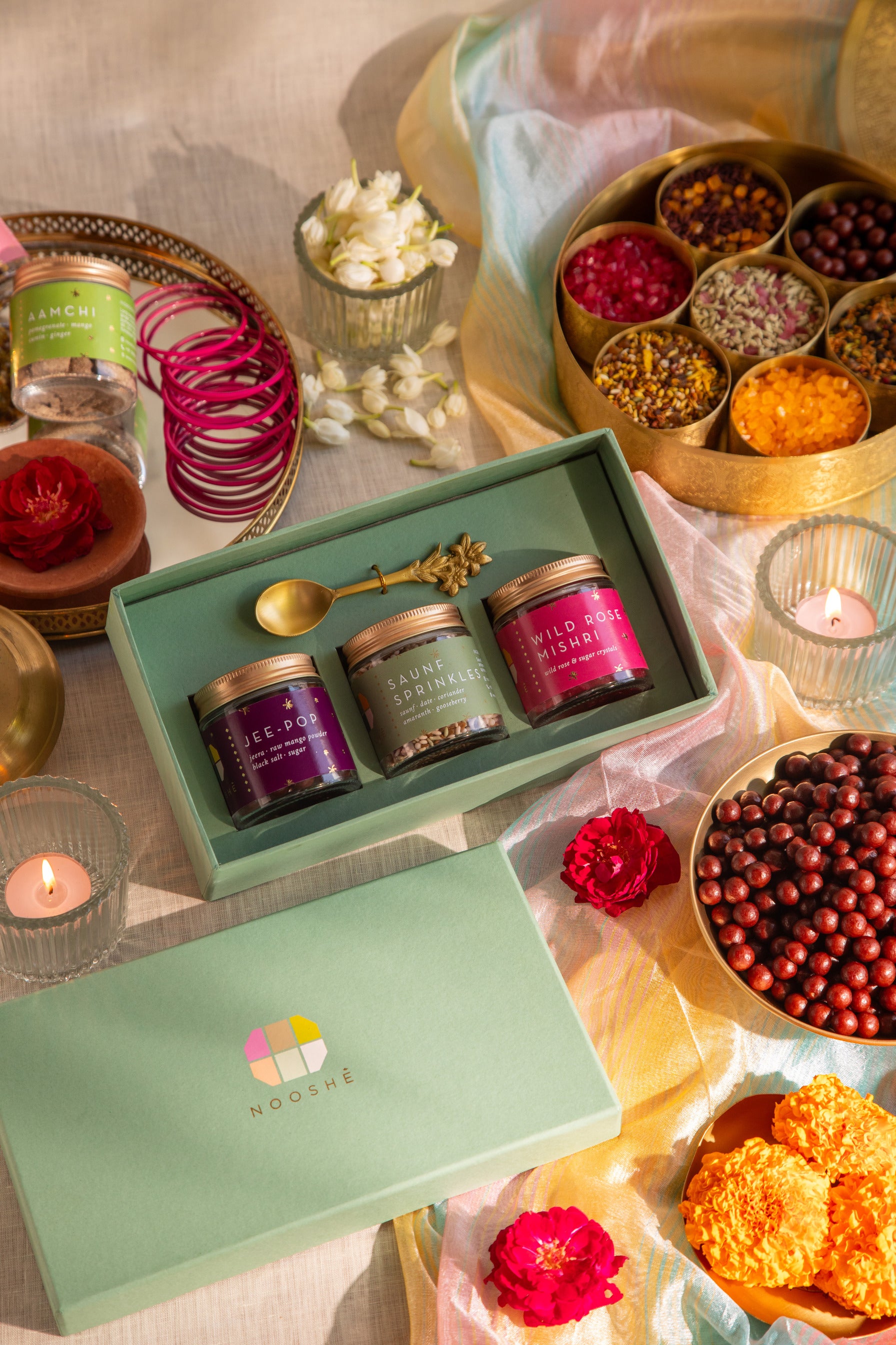 Elaichi Gift Box π (Set of 3 Jars & a Brass Spoon)